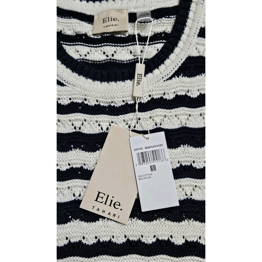 Elie Tahari Stripe Sleeveless Knit Sweater Tank Top Ivory/Dark Navy Blue Medium - Picture 5 of 6